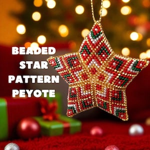 Schema Stella Peyote PDF – Tutorial per Ornamento a Stella con Perline, Schema Punto Peyote Mandala, Download Digitale di Perline Natalizie Fai da Te,