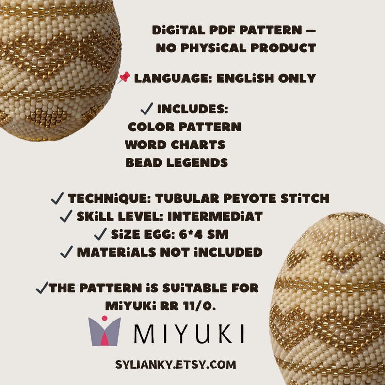 Patrón de huevo de Pascua con cuentas de peyote – Tutorial en PDF – Estilo Fabergé imagen 2
