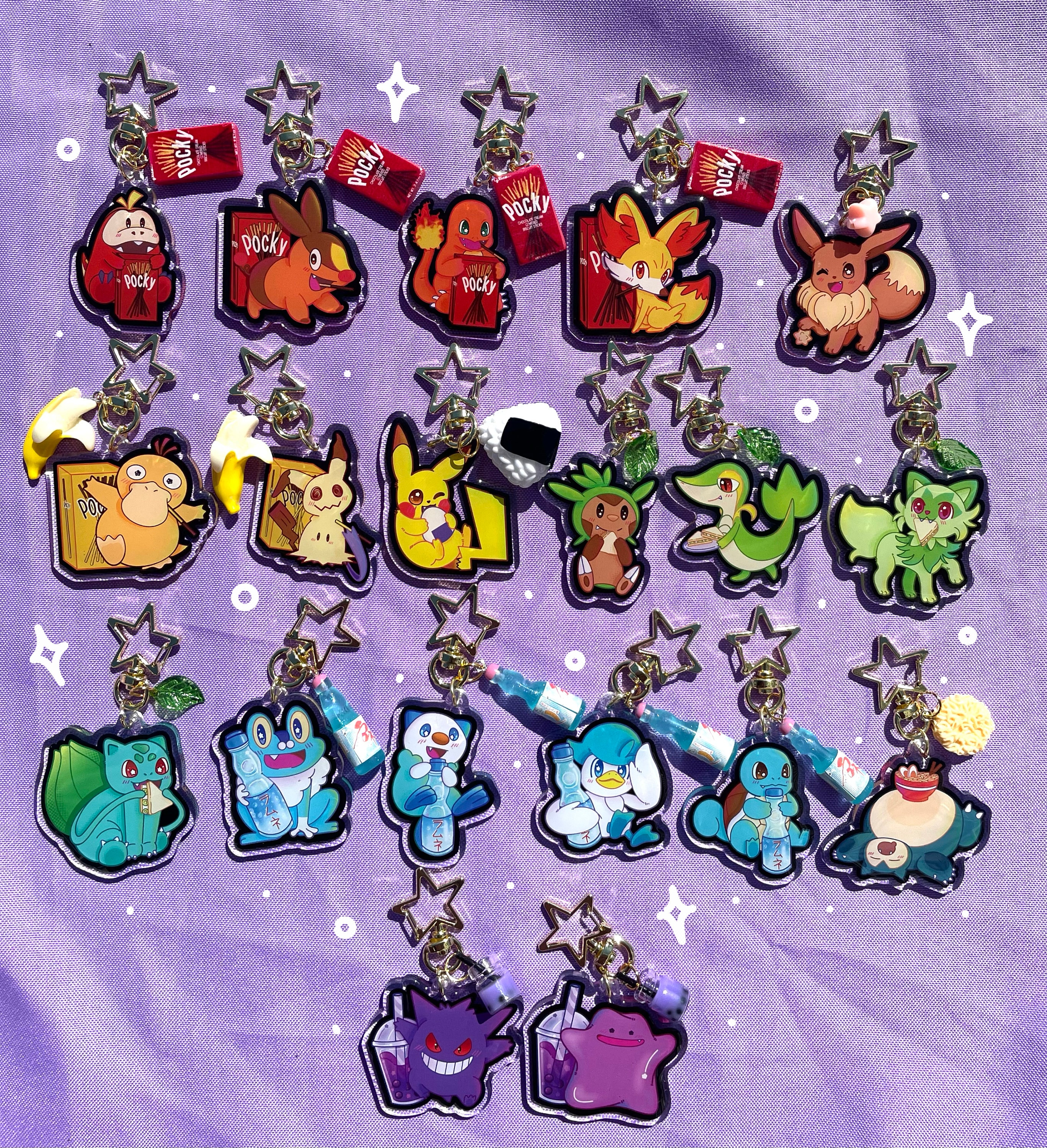 Pokémon w/ Japanese Snacks Double Sided Keychains// 2in. Keychains