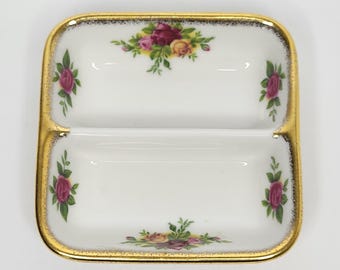 Vintage Royal Albert Old Country Roses 3 1/2" Ashtray Divided Dish Trinket Dish