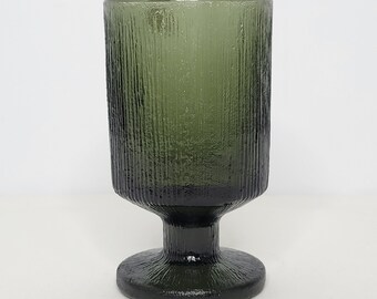Vintage Sasaki Green Rain Glass Water Goblet Textured Glass 5.75" x 3.25"