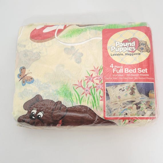 Vintage Pound Puppies 4 Piece Full Bed Sheet Set Cotton Polyester Blend