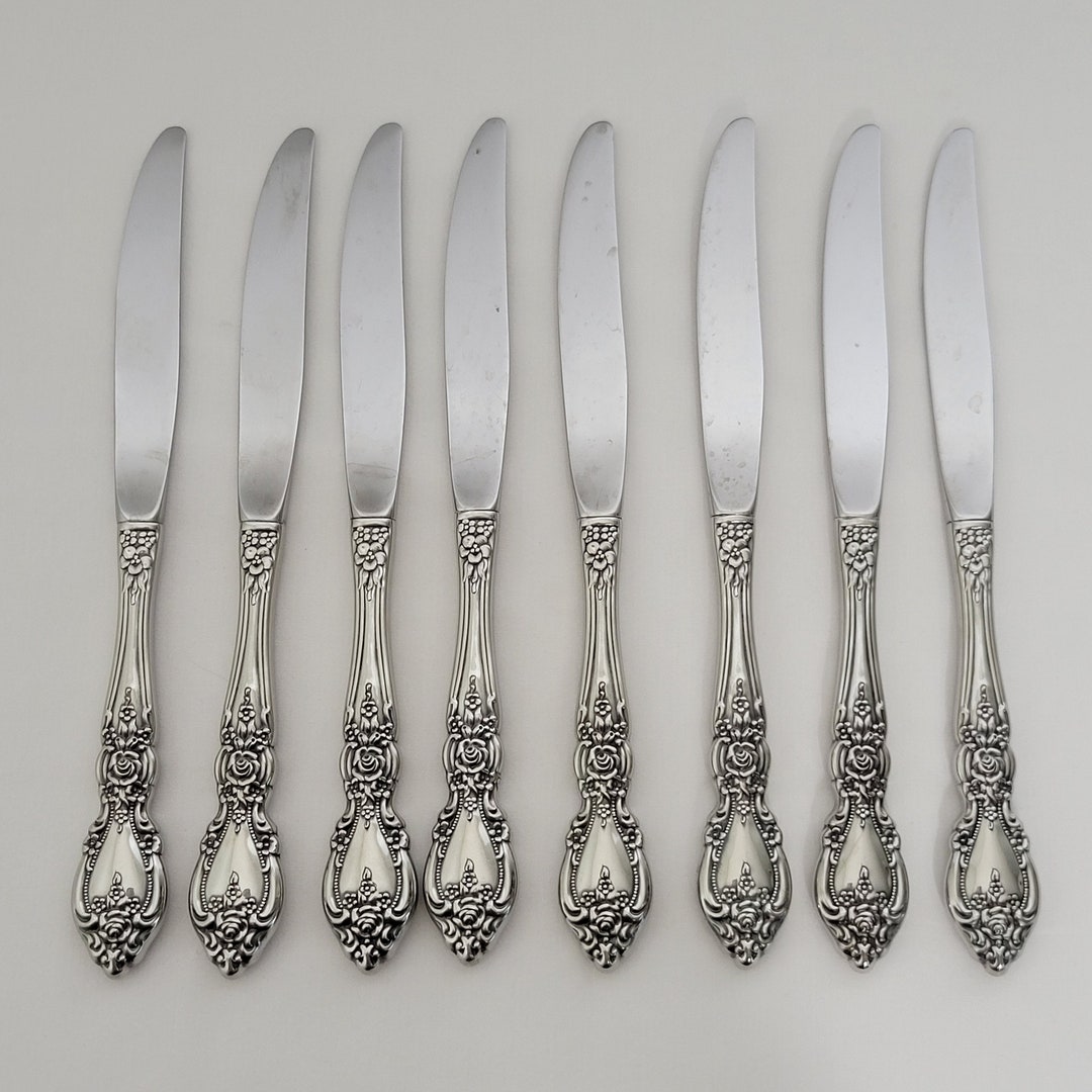 Set of 8 Oneida Wordsworth Stainless Glossy Floral Handled Hollow ...