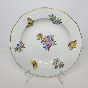 Herend Queen Victoria No Border 9.75&quot; Rimmed Soup Bowl #503 Butterflies Floral