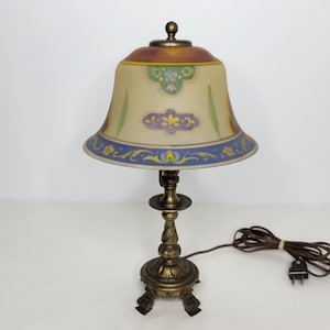 Antique Pairpoint Boudoir Lamp Reverse Painted Glass Shade Art Nouveau Signed