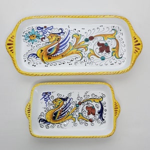 Pair of Vintage Deruta Italy Italian Pottery Ceramic Raffaellesco Serving Trays