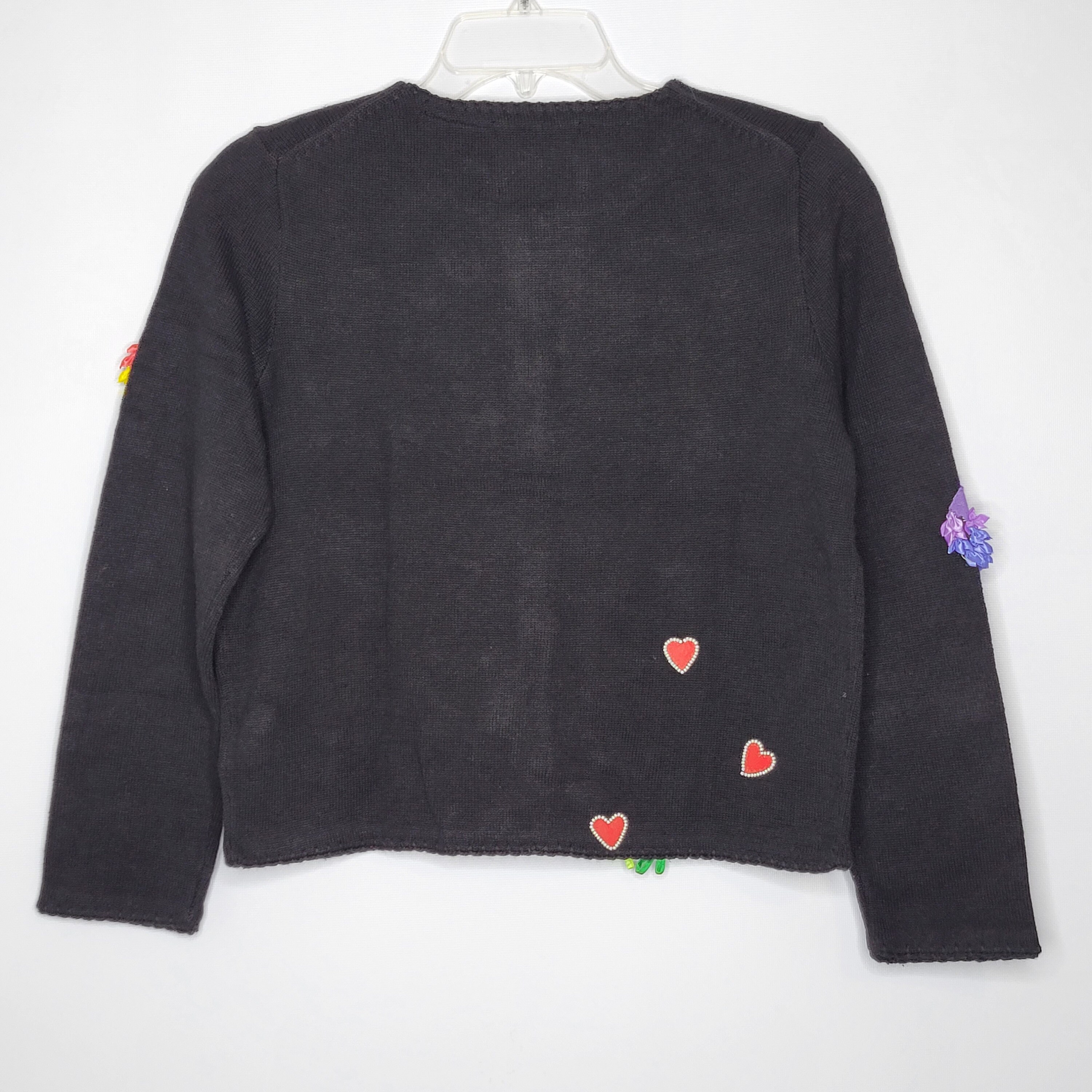 Michael Simon Vintage Black Love Birds Hearts Long Sleeve Cardigan 