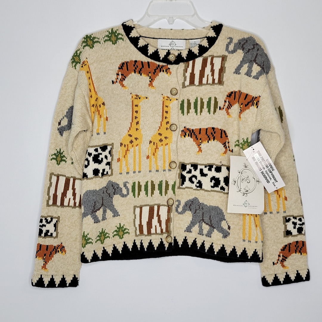 Vintage Design Options Phillip Jane Gordon Safari Animals Cardigan