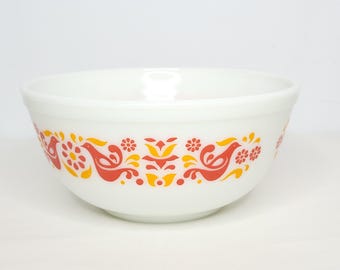 Vintage Pyrex Friendship Glass 2 1/2 Qt Mixing Bowl Birds Floral