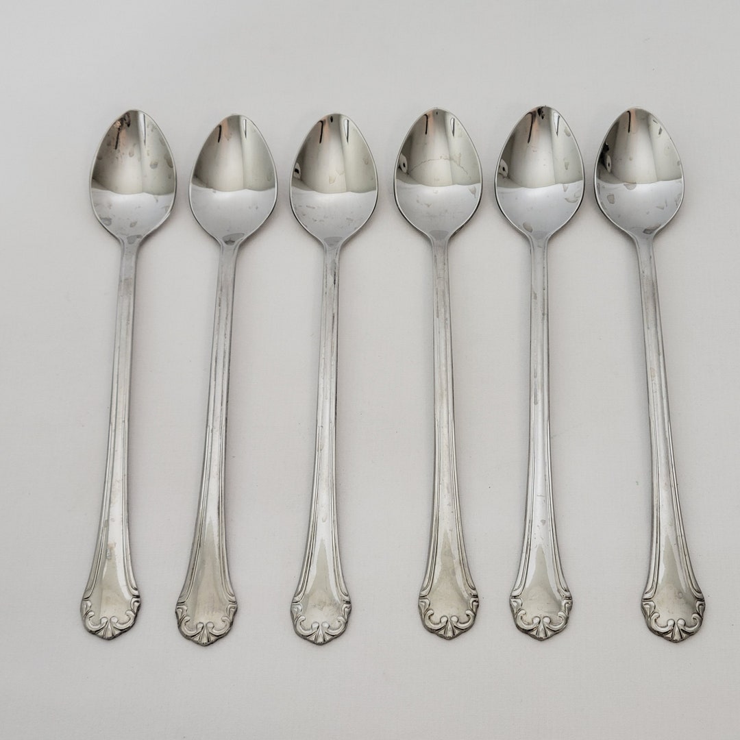 Set of 6 Libbey Stainless 18/8 Iced Tea Spoons Flatware Scalloped 7.5