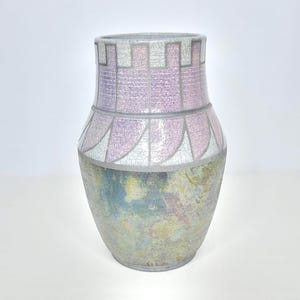 Vintage Collis Glaspy Studio Art Pottery Raku Large Vase Pot Signed Purple Grey