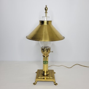 Vintage Brass Orient Express Table Lamp Clawfoot Base Hurricane Shade