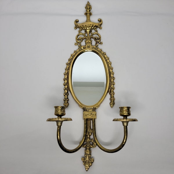 Vintage Wall Hanging Brass Candelabra Mirror Candle Holder 22" L x 9.5" W