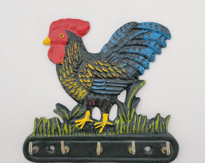 Roaster Key Rack Rooster Chicken Cast Iron 5 Hook Wall Hanging Key Hanger Rack Farm ...
