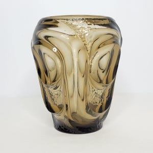 Vintage August Walther & Sohne Smoky Topaz Atlas Glass Vase Art Deco