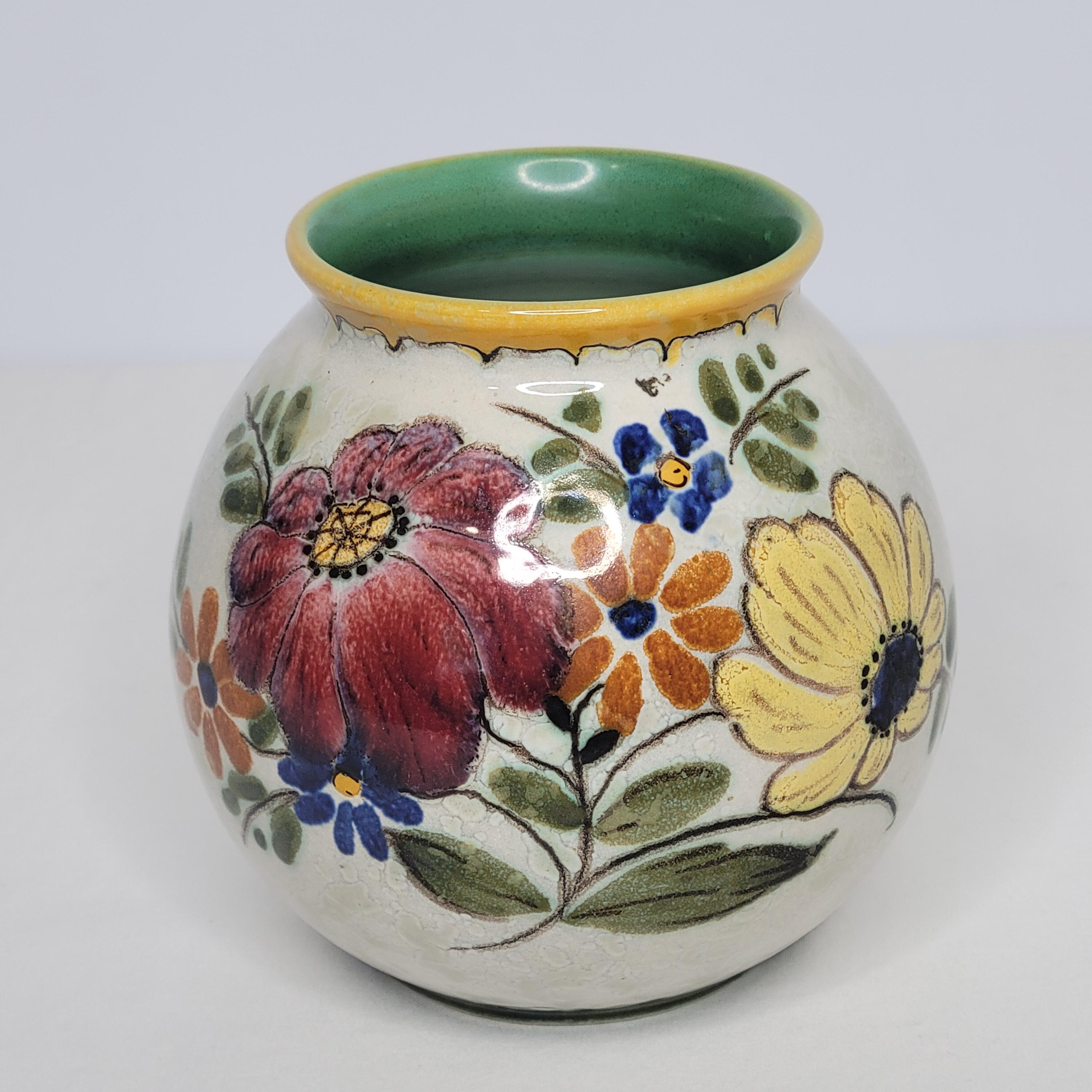 ビンテージgouda pottery Holland flower base Antique Art Nouveau Gouda Vase Double Handle Floral Art