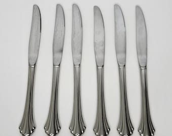 Set of 6 Oneida Bancroft Stainless Glossy 9" Hollow Dinner Knives Flatware