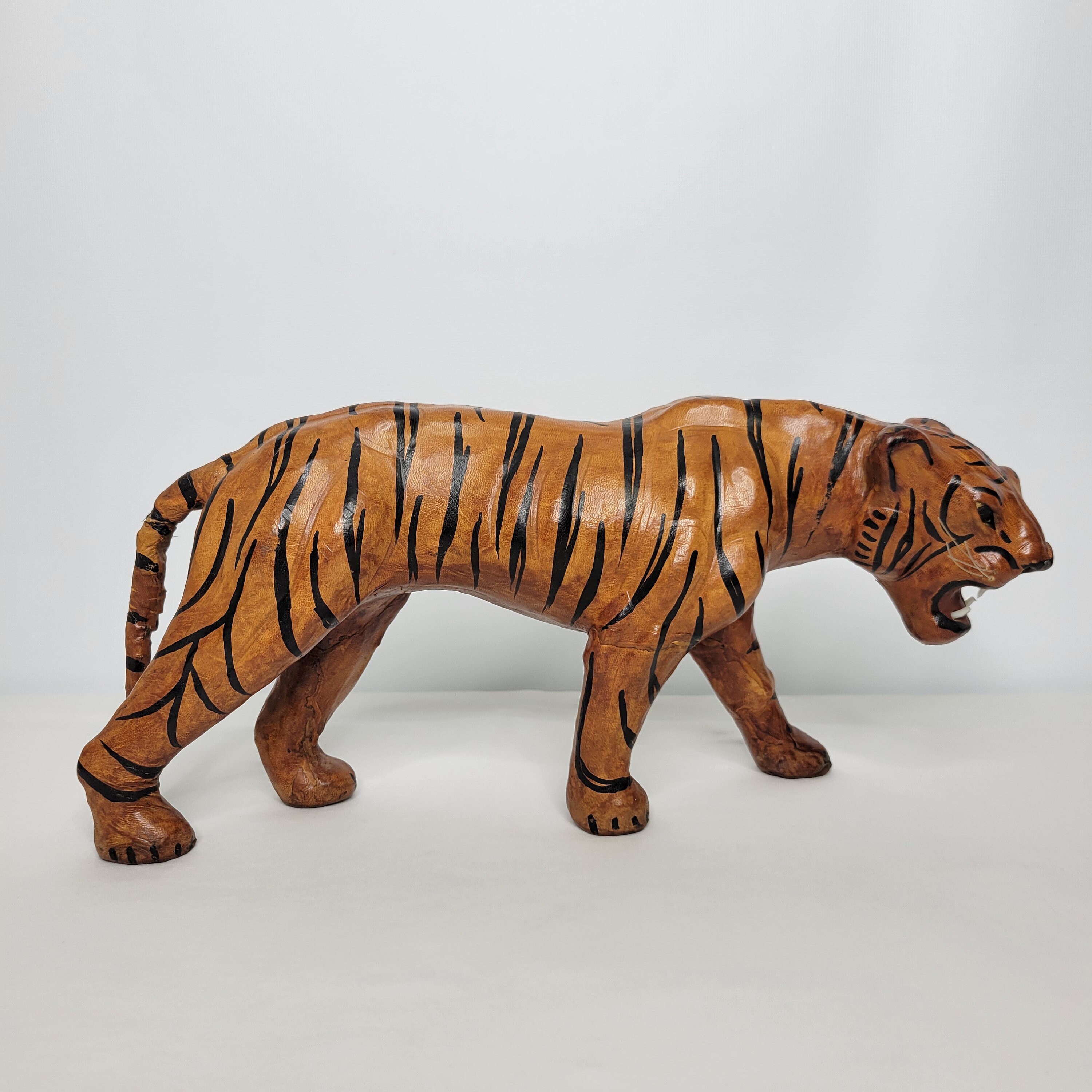 Vintage Handmade Leather Wrapped Paper Mache Orange Bengal
