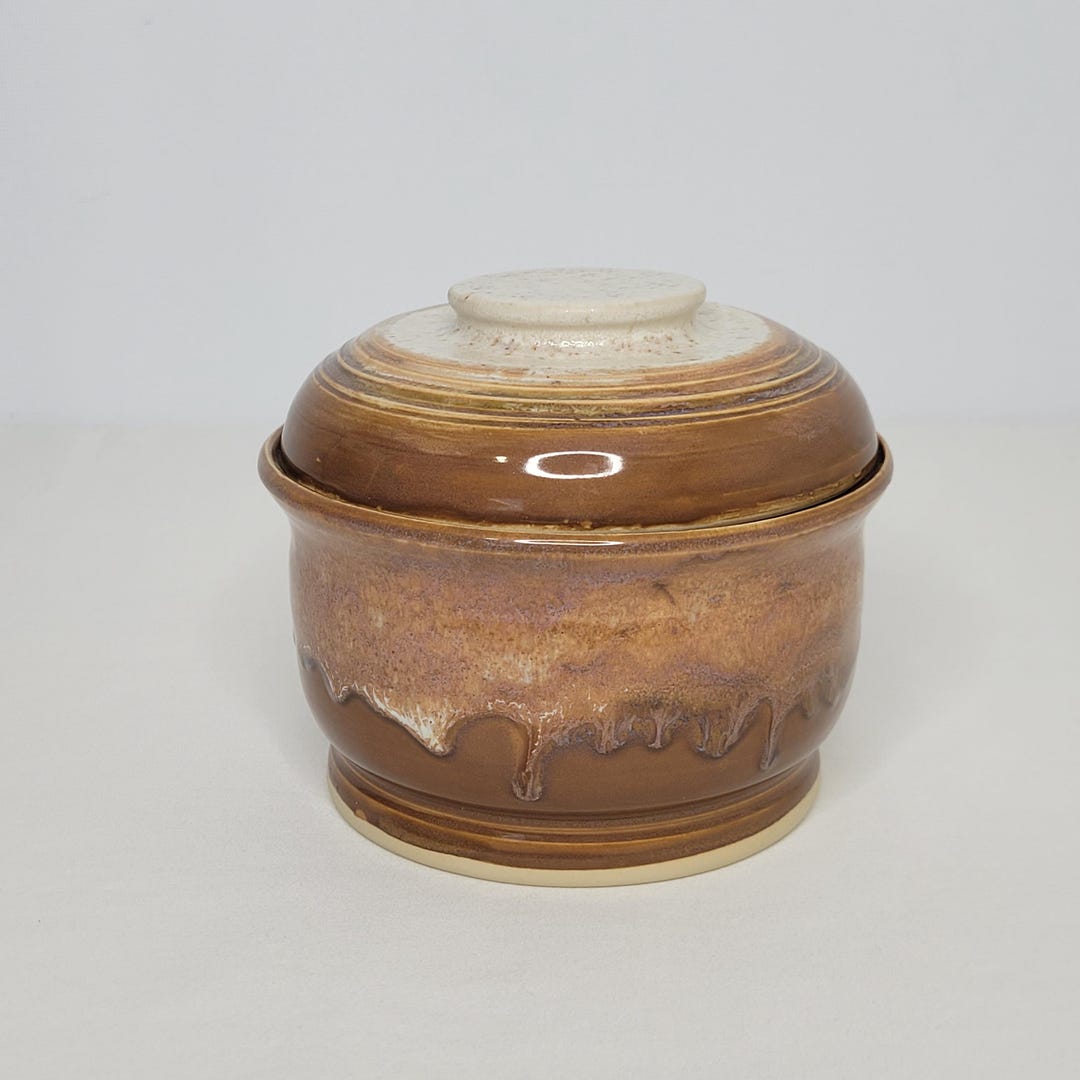 Hand Thrown Art Pottery Brown Drip Glaze Speckled Stoneware Lidded Jar ...