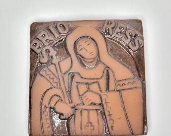 Vintage Moravian Pottery & Tile Works Ceramic Tile Prioress Mercer