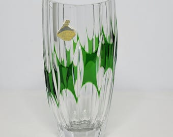 Vintage Nachtman Green and Clear 6" Crystal Vase