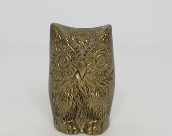 Vintage 2.5" Tall Brass Owl Figurine Paperweight Home Decor