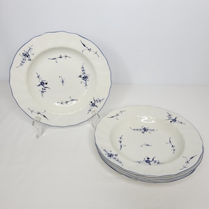 Set of 4 Villeroy & Boch Vieux Luxembourg Ceramic 8 3/4&quot; Rimmed Soup Bowls Blue Floral