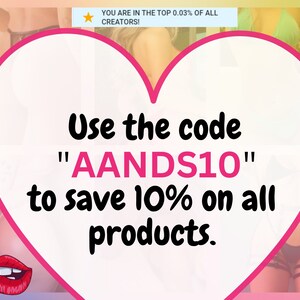 Puede incluir: Gr&aacute;fico en forma de coraz&oacute;n rosa con el texto "Usa el c&oacute;digo "AANDS10" para ahorrar 10% en todos los productos."