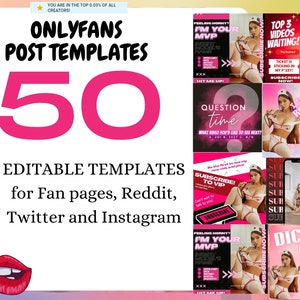 Editable post templates for OnlyFans using Canva. Social media templates bundled for fan pages on Twitter, Reddit, and Instagram.