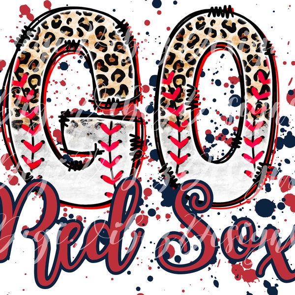 Go Red Sox Leopard Baseball Splatter PNG Digital Download