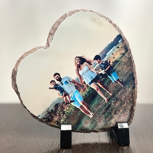 Heart Photo Slate | 5.7x5.7 Photo | Photo Slate Rock | Custom Photo | Personalized Gift | Picture Keepsake | Photo Plaque With Stand | Love