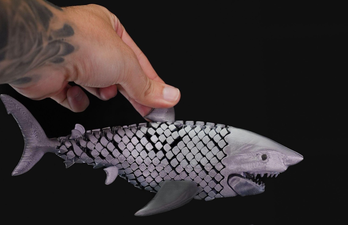 3D Printed Shark Great White Shark Articulated Model Shark Shark Fidget