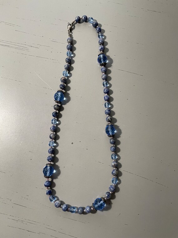 Hand made blue lapis and Chrystal stone necklace