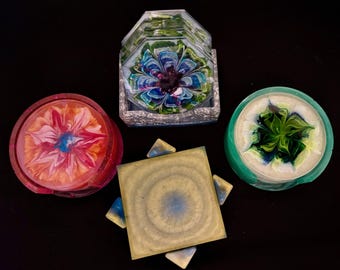 Resin Coasters (set of 4 w/holder)