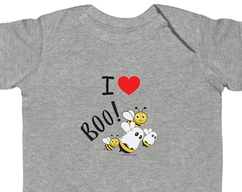 I Love Boo! Bees (boobies) Infant Bodysuit, Adorable Infant Onesie with a Unique and Funny Twist - Quirky Pun Prints