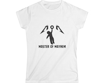 Mom Master of Mayhem Kids Shirt | Mom Typography Tee with Kid Hanging from O