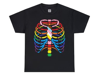 Rainbow Ribcage Pride Flag T-Shirt: LGBTQ+ Unisex Tee