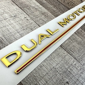 Pegatina para maletero con el logotipo del emblema DUAL MOTOR de Tesla, letras OEM, tamaño dorado