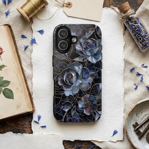 Dark Academia Tough Phone Case - Gothic Floral Stained Glass Design