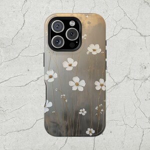 White Flowers iPhone MagSafe Case: Floral Print, Tough Protective Case