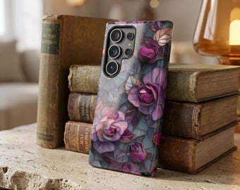 Purple Roses Stained Glass Tough Phone Case