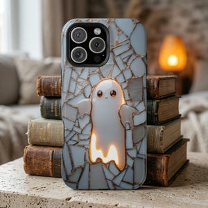 Cute Ghost Phone Case, Faux Stained Glass Halloween Design, MagSafe iPhone Case, Samsung Galaxy S26 Cover image 5