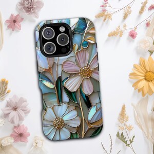 Pastel Wildflower iPhone MagSafe Case: Stained Glass Style Phone Cover