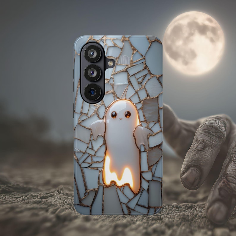 Cute Ghost Phone Case, Faux Stained Glass Halloween Design, MagSafe iPhone Case, Samsung Galaxy S26 Cover image 11