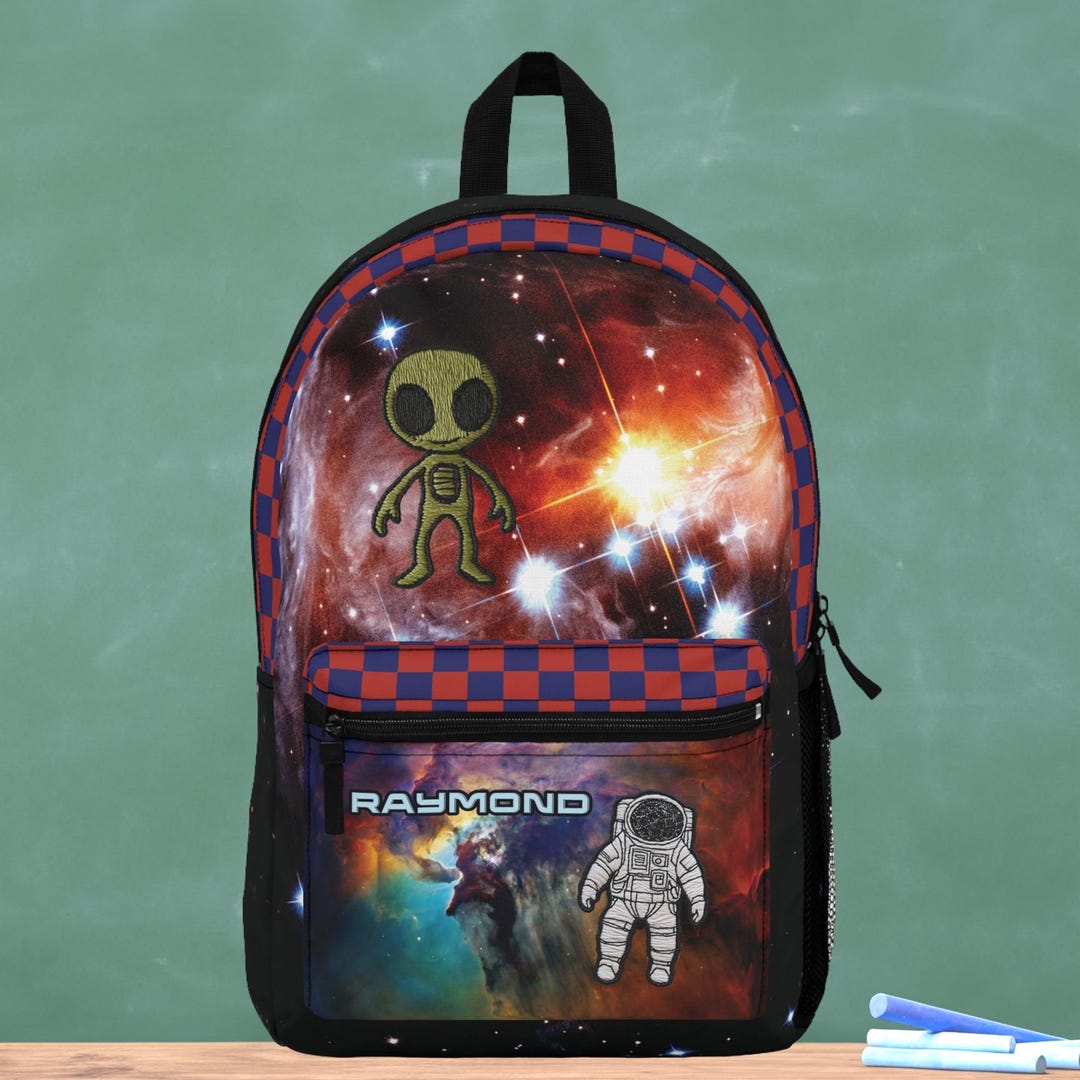 Custom Space Themed Backpack, Kids Back to School Bag With Name, Alien ...