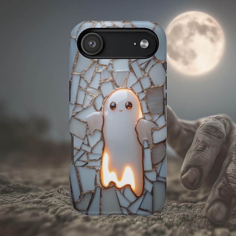 Cute Ghost Phone Case, Faux Stained Glass Halloween Design, MagSafe iPhone Case, Samsung Galaxy S26 Cover image 10
