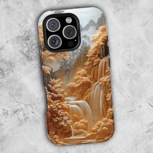 Artistic Waterfall iPhone MagSafe Tough Case 16 15 14 13 Mini Pro Max Plus, Nature Phone Case Unique Accessory Gift