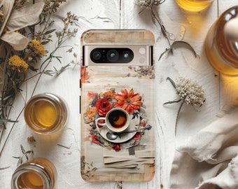 Tea Time Protective Phone Case, Iphone 11 12 13 14 15 Pro Max Case, Coffee Floral Sumsung  Galaxy S22 S23 S24, Collage Pixel 5 6 7 8 Case