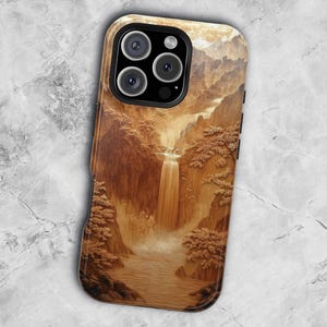 Waterfall In The Mountains iPhone 16 15 14 13 Mini Pro Max Plus MagSafe Tough Case, Nature Lovers Phone Cover Gift