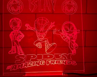 Personalised LED Night Light inspired by Spidey and his Amazing Friends - Spidermand LED Light - Bedroom Light - Kids Light